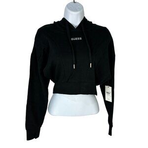 Guess Trixie Logo Cropped Hooded Sweatshirt Size XS Reflective Long Sleeved